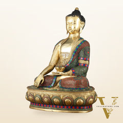 Brass Buddha Statue in Bhoomisparsha Mudra with Medicine Bowl - 21.5 Inch