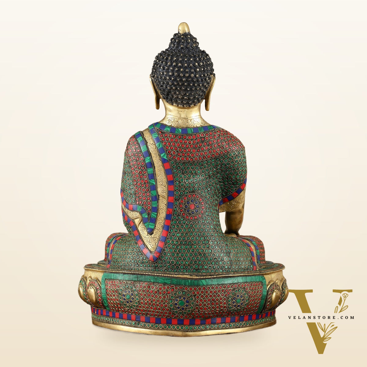 Brass Buddha Statue in Bhoomisparsha Mudra with Medicine Bowl - 21.5 Inch