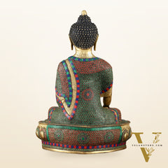Brass Buddha Statue in Bhoomisparsha Mudra with Medicine Bowl - 21.5 Inch
