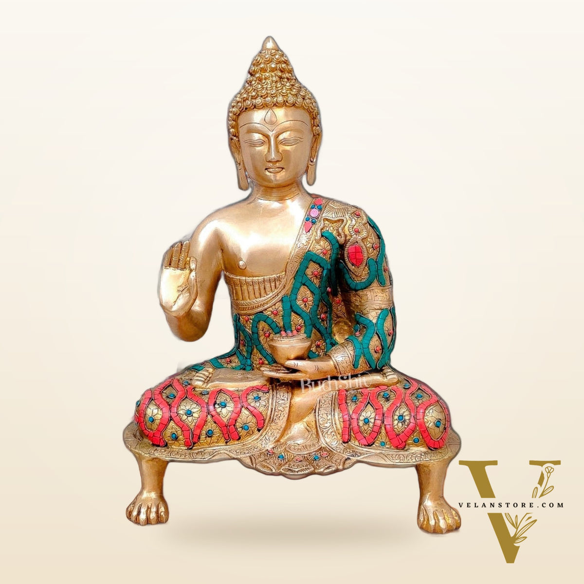 Brass Buddha Statue in Blessing Abhaya Mudra 18 inch