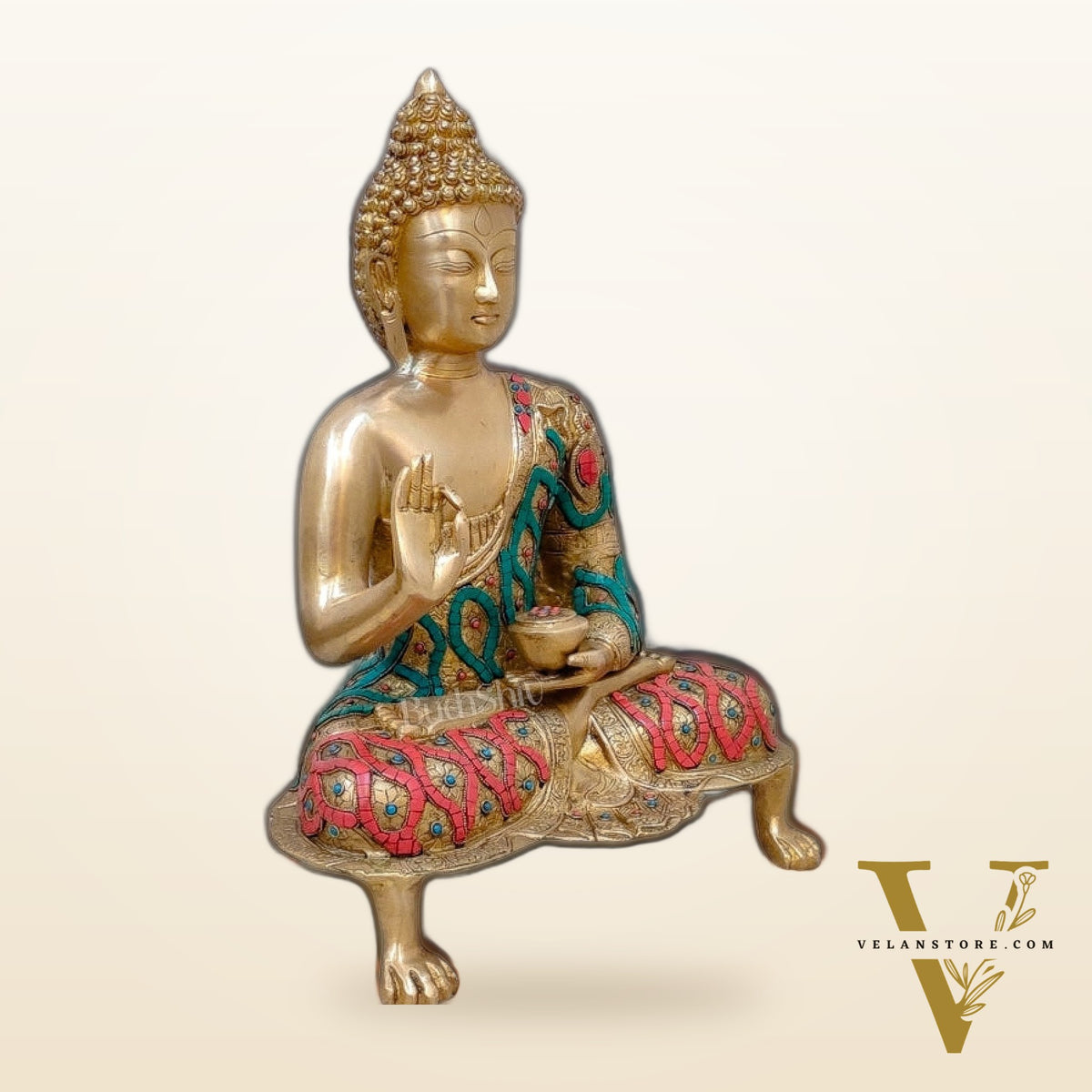 Brass Buddha Statue in Blessing Abhaya Mudra 18 inch