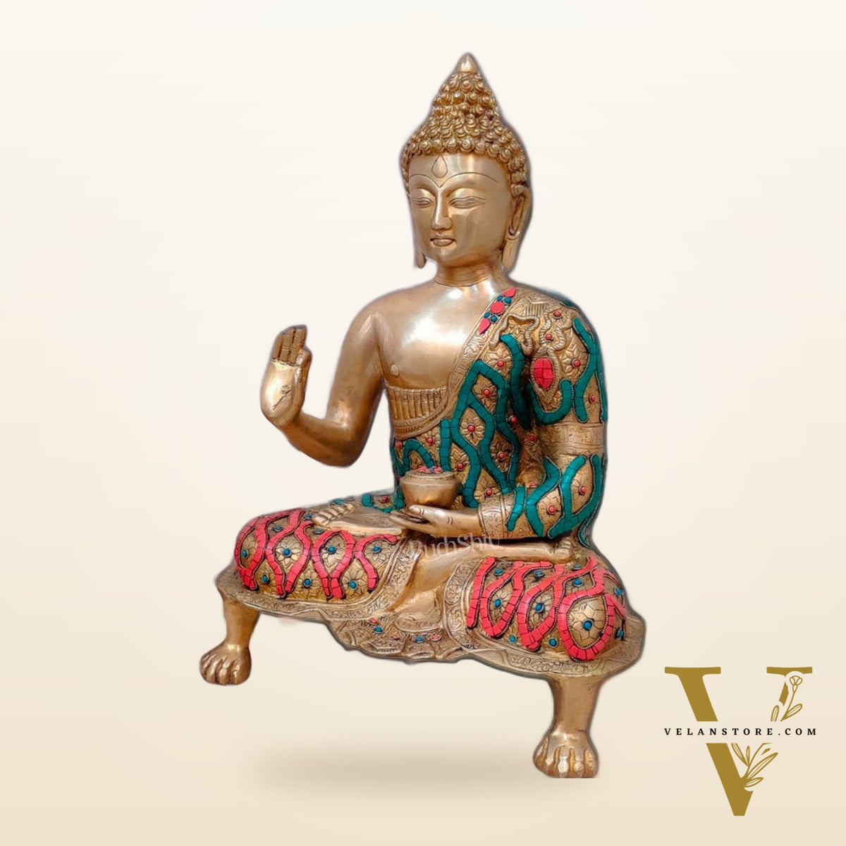 Brass Buddha Statue in Blessing Abhaya Mudra 18 inch