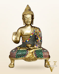 Brass Buddha Statue in Blessing Abhaya Mudra 18 inch