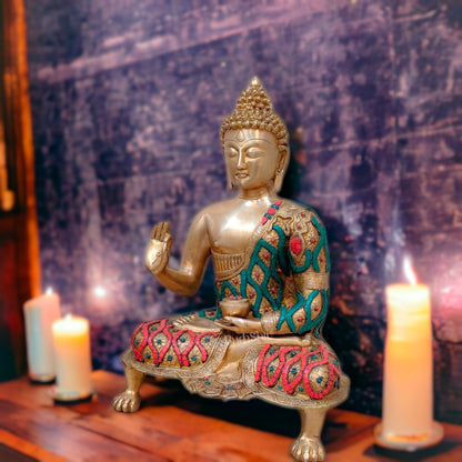 Brass Buddha Statue in Blessing Abhaya Mudra 18 inch