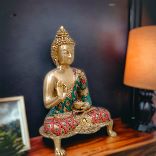 Brass Buddha Statue in Blessing Abhaya Mudra 18 inch