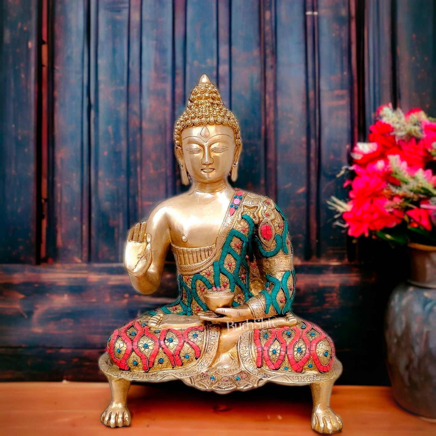 Brass Buddha Statue in Blessing Abhaya Mudra 18 inch
