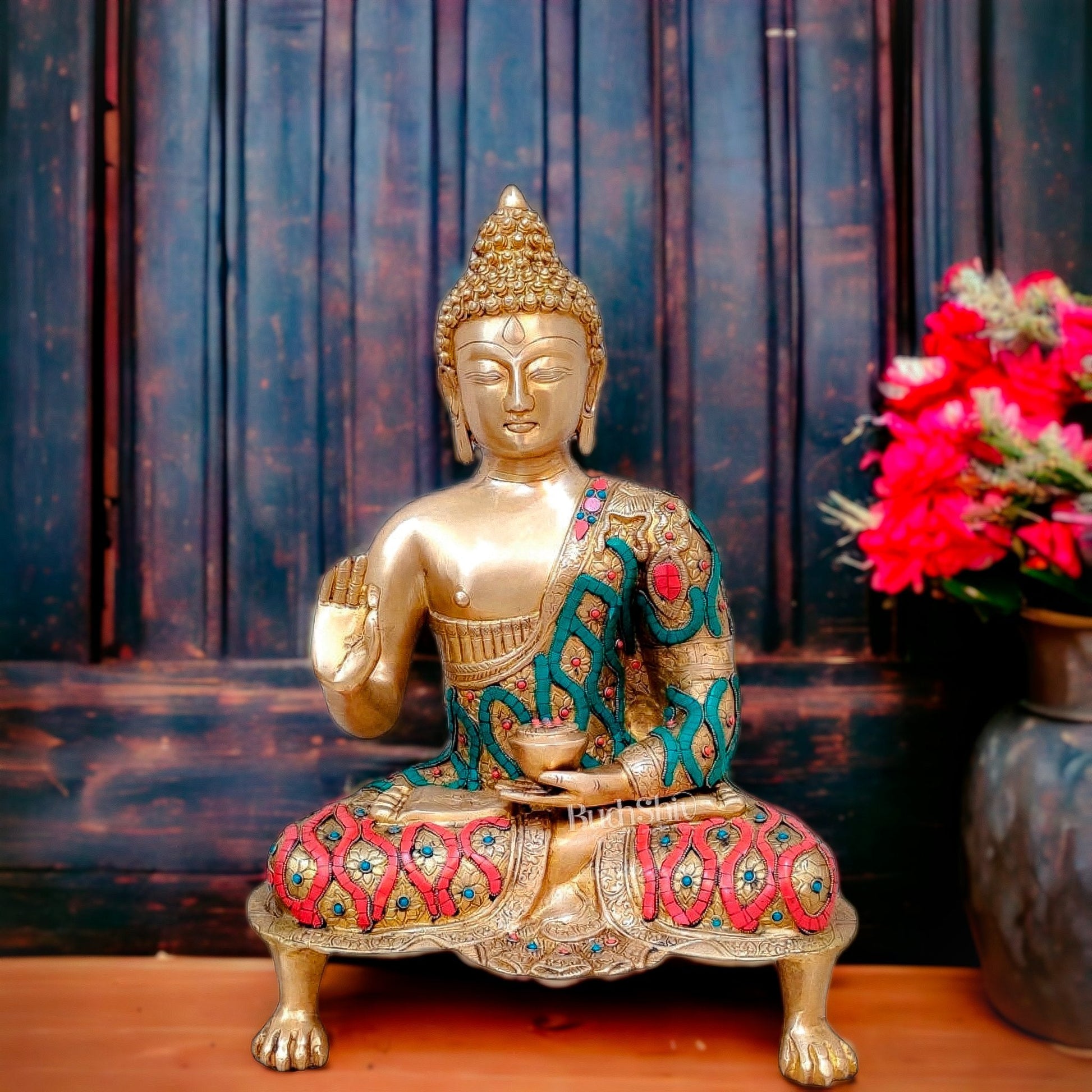 Brass Buddha Statue in Blessing Abhaya Mudra 18 inch