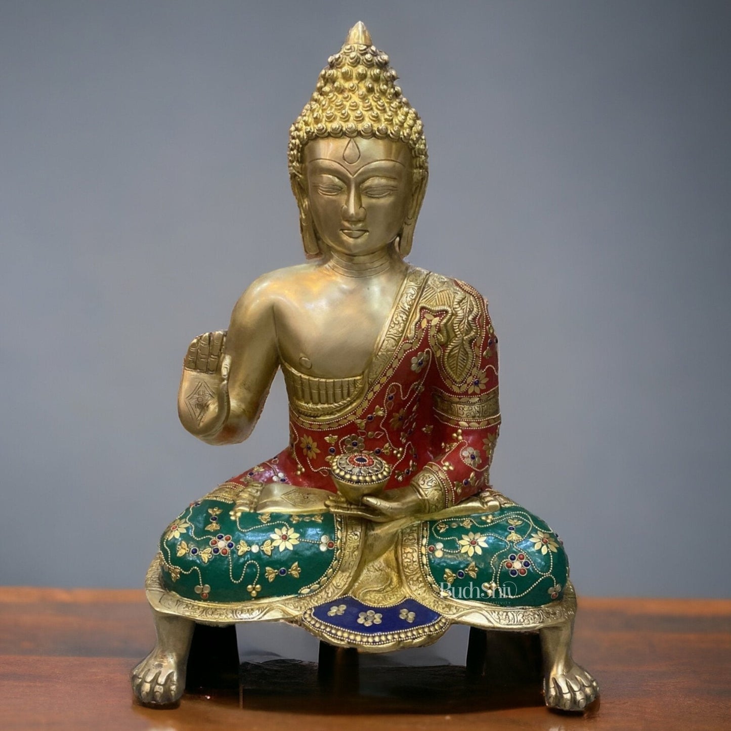 Brass Buddha Statue in Blessing Abhaya Mudra 18 inch