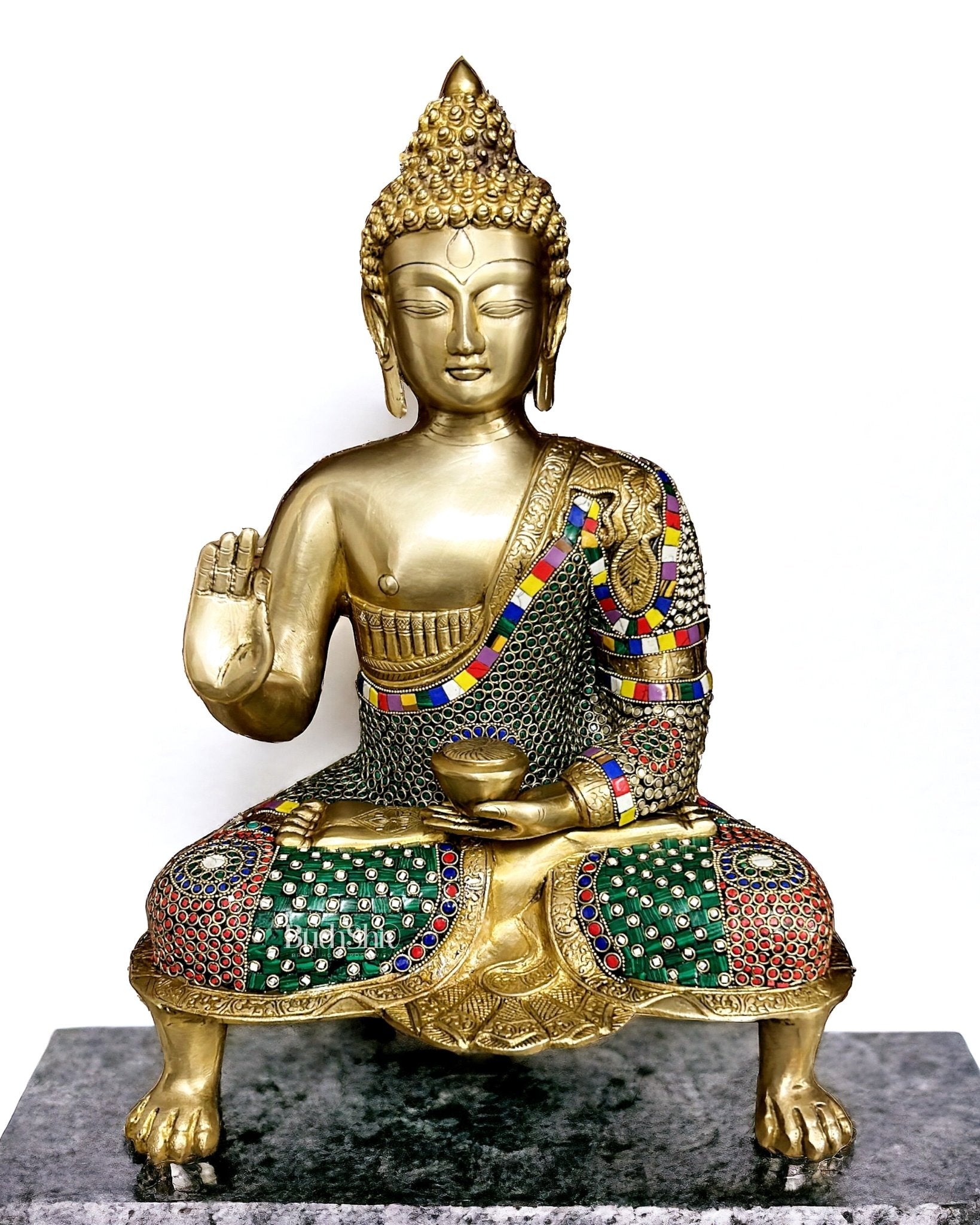 Brass Buddha Statue in Blessing Abhaya Mudra 18 inch