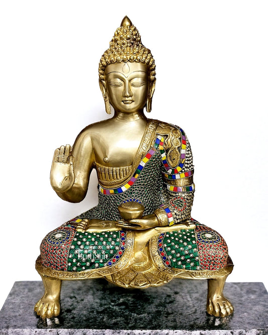 Brass Buddha Statue in Blessing Abhaya Mudra 18 inch