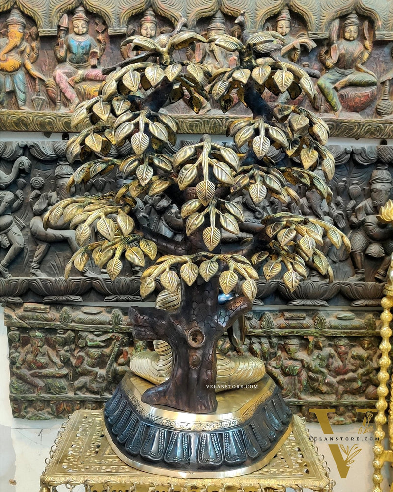Brass Buddha Statue Under Tree - 32 inch