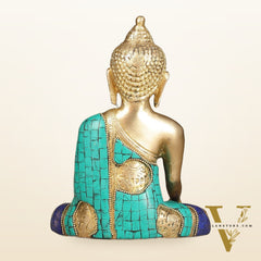 Brass Buddha Statue with Exquisite Stonework 8"
