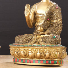 Brass Buddha Statue with Stonework | 12 inch