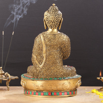 Brass Buddha Statue with Stonework | 12 inch