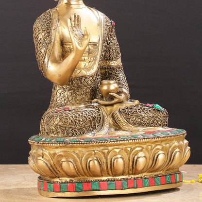 Brass Buddha Statue with Stonework | 12 inch
