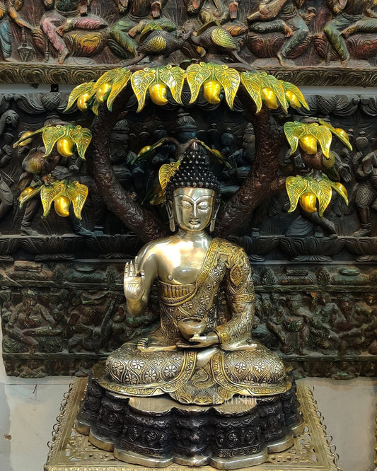 Brass Buddha Under Mango Tree 30 inch