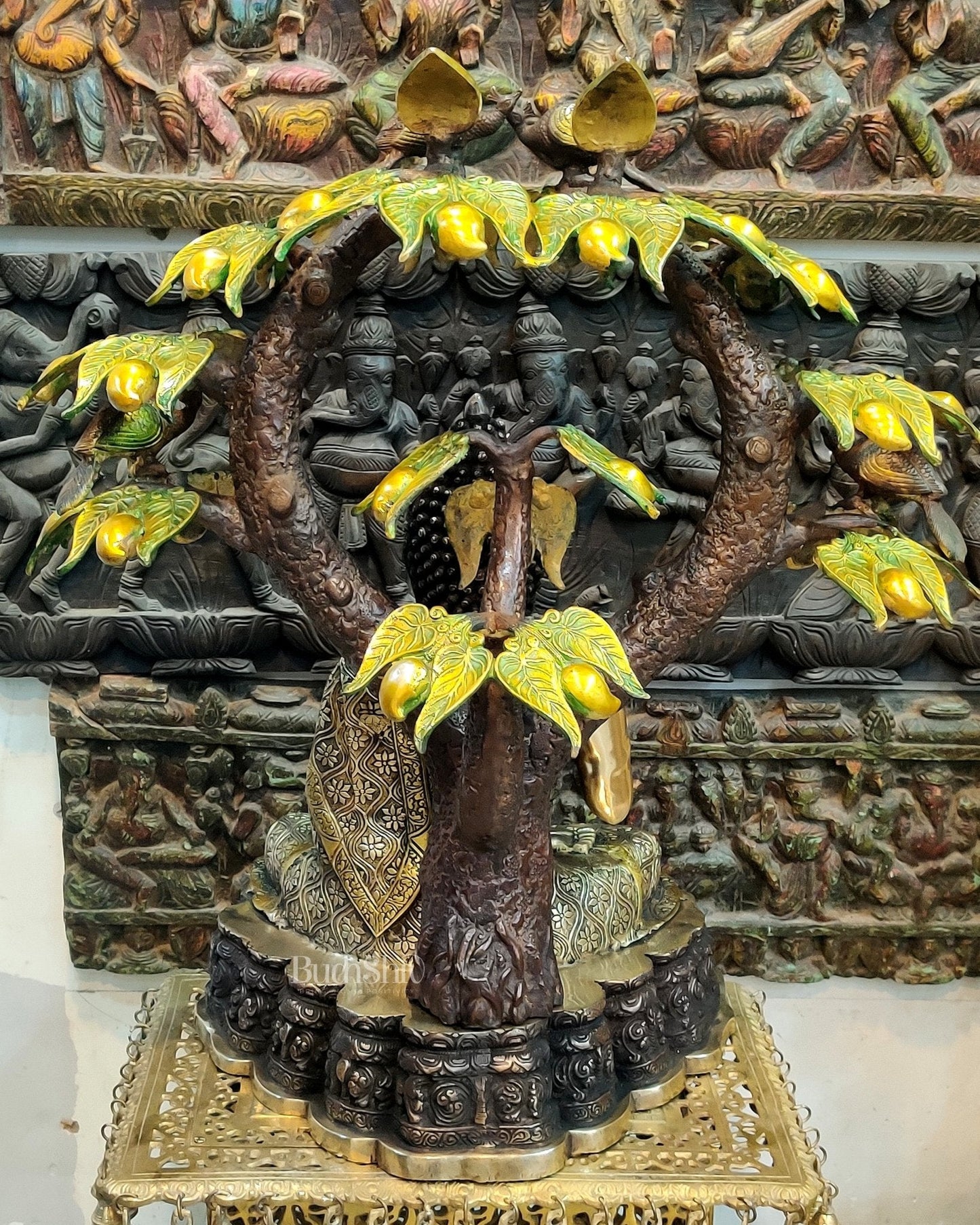 Brass Buddha Under Mango Tree 30 inch