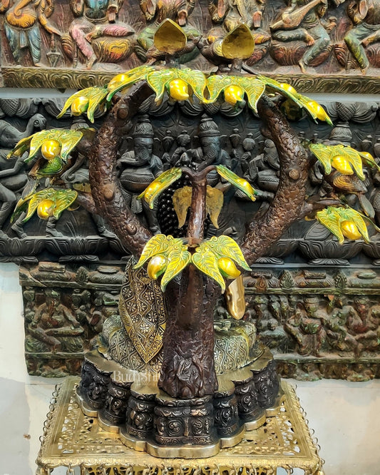 Brass Buddha Under Mango Tree 30 inch