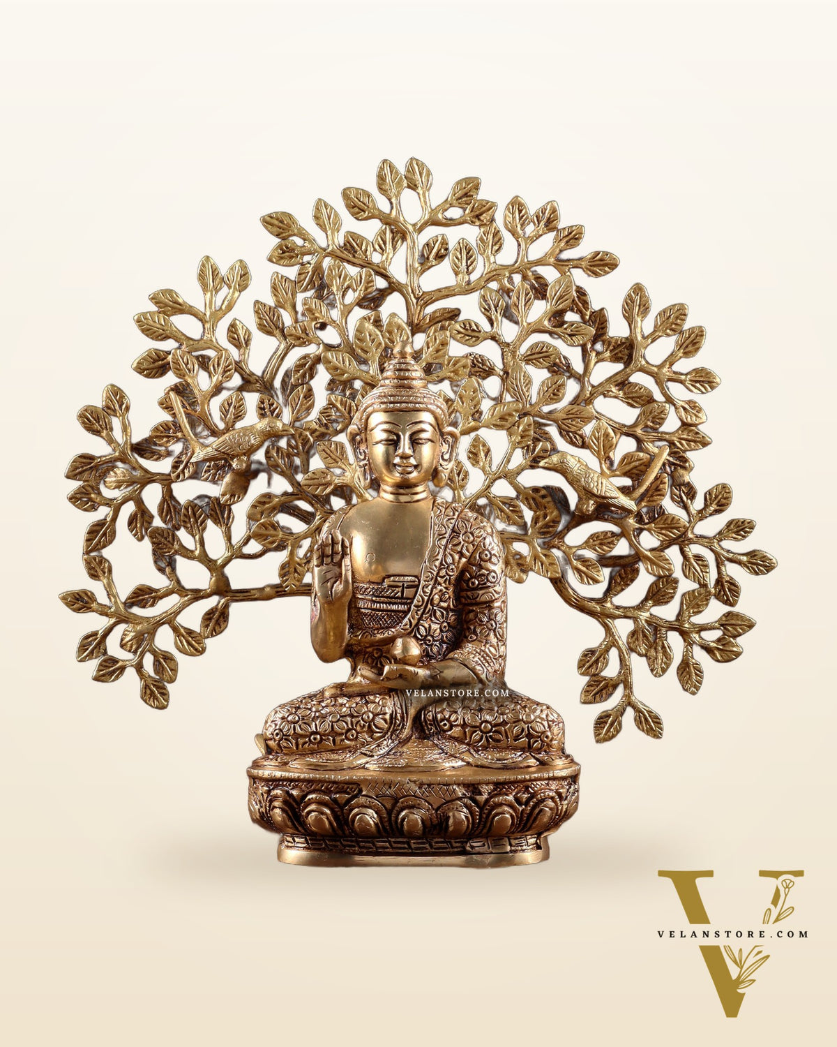 Brass Buddha with Kalpavriksha Tree Combo 11 inch