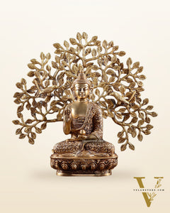Brass Buddha with Kalpavriksha Tree Combo 11 inch