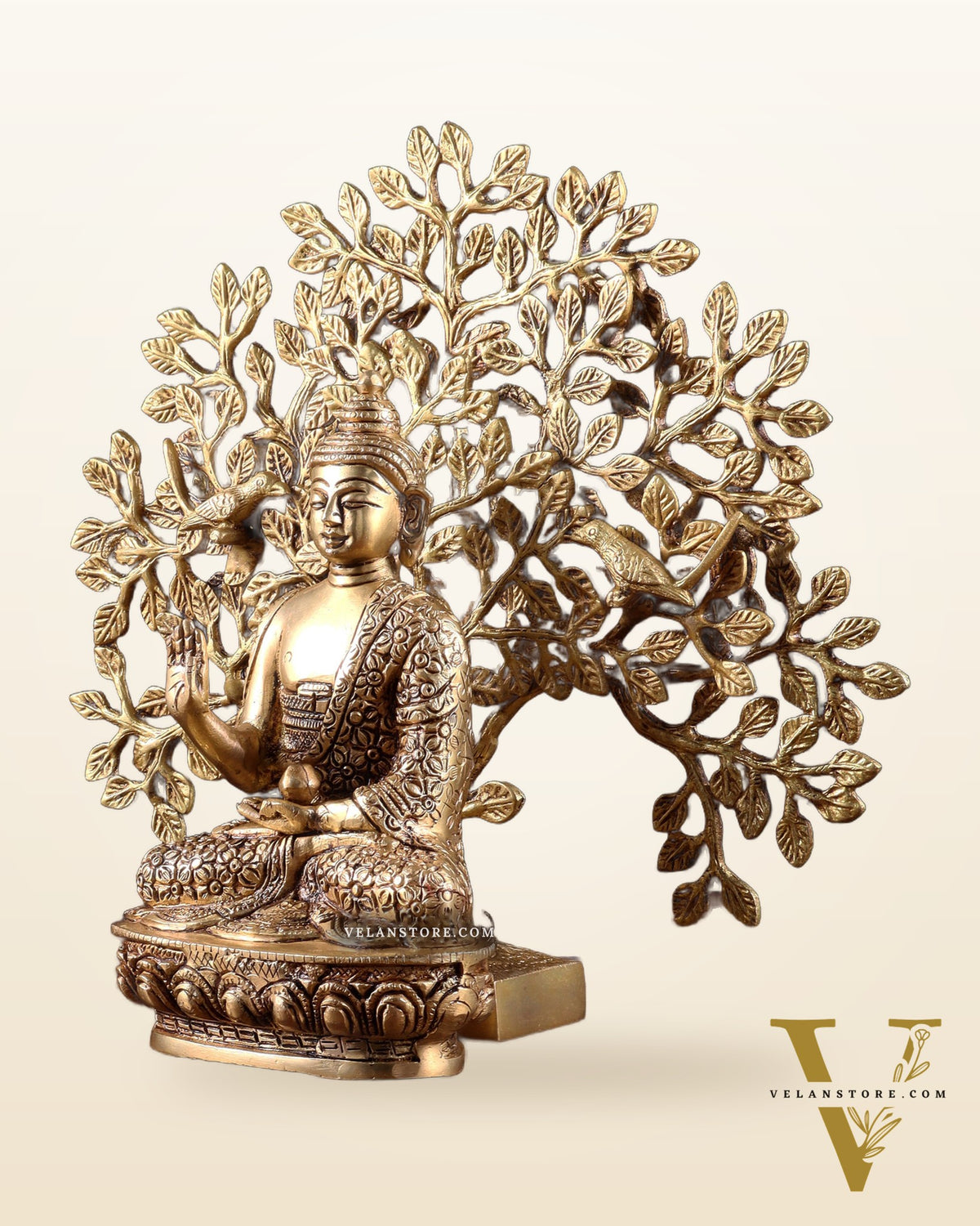 Brass Buddha with Kalpavriksha Tree Combo 11 inch