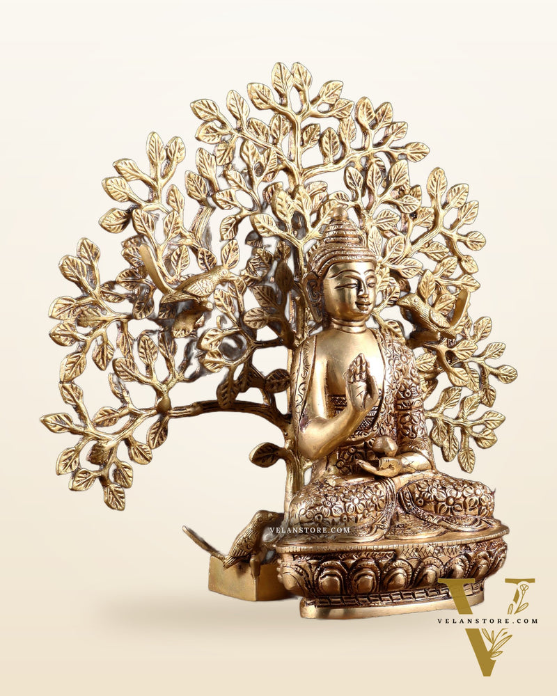 Brass Buddha with Kalpavriksha Tree Combo 11 inch