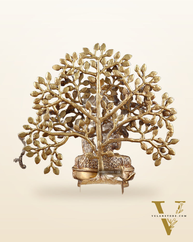 Brass Buddha with Kalpavriksha Tree Combo 11 inch