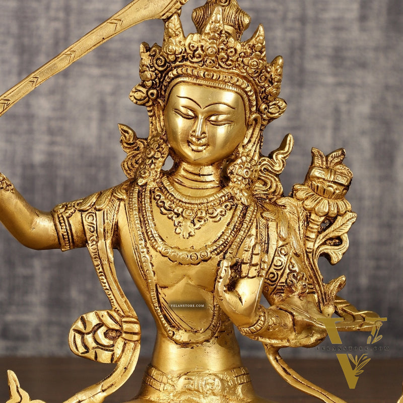 Brass Buddhist Deity Manjushri Statue | 10 Inch Height | 3 KG