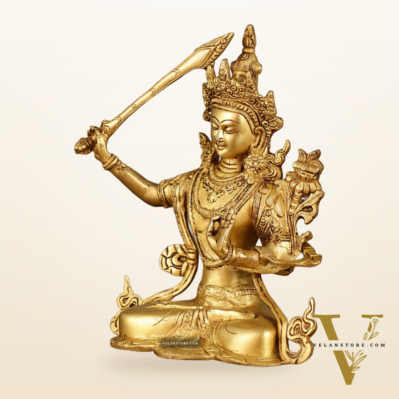 Brass Buddhist Deity Manjushri Statue | 10 Inch Height | 3 KG
