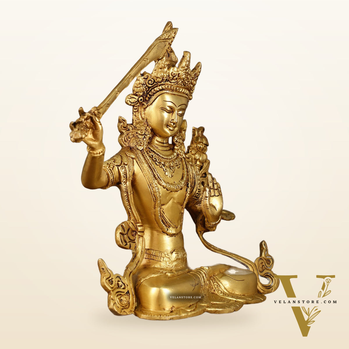 Brass Buddhist Deity Manjushri Statue | 10 Inch Height | 3 KG