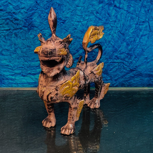 Brass Buddhist Tibetan temple snow lion 11"