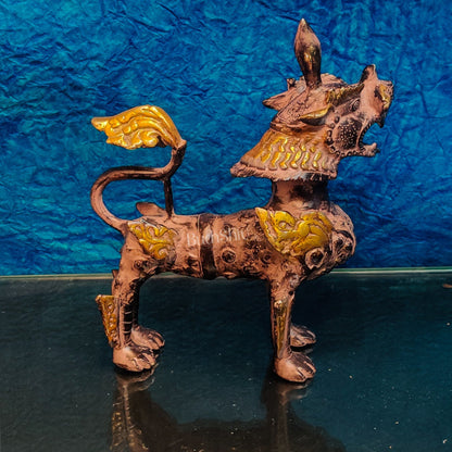 Brass Buddhist Tibetan temple snow lion 11"