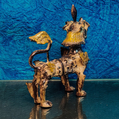 Brass Buddhist Tibetan temple snow lion 11"