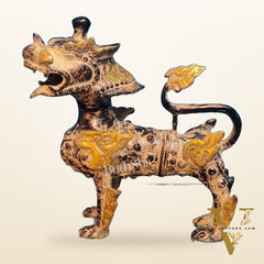 Brass Buddhist Tibetan temple snow lion 9"