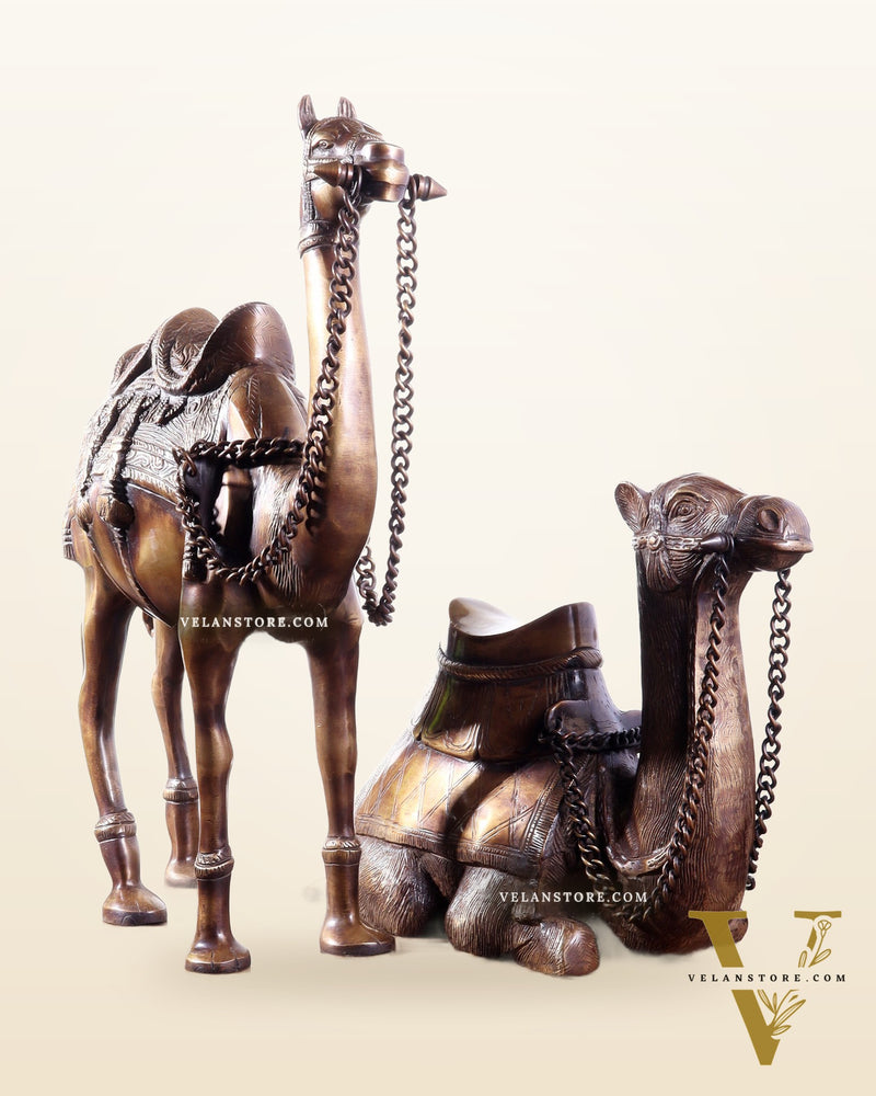Brass Camel Statue Pair – Standing and Seated (Vastu Approved) 17"