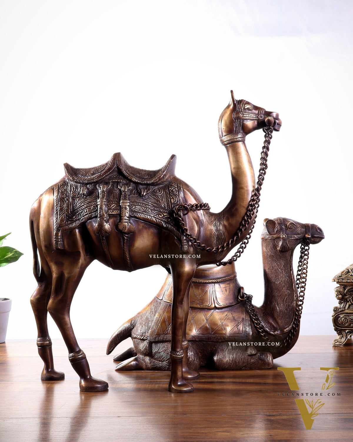 Brass Camel Statue Pair – Standing and Seated (Vastu Approved) 17"