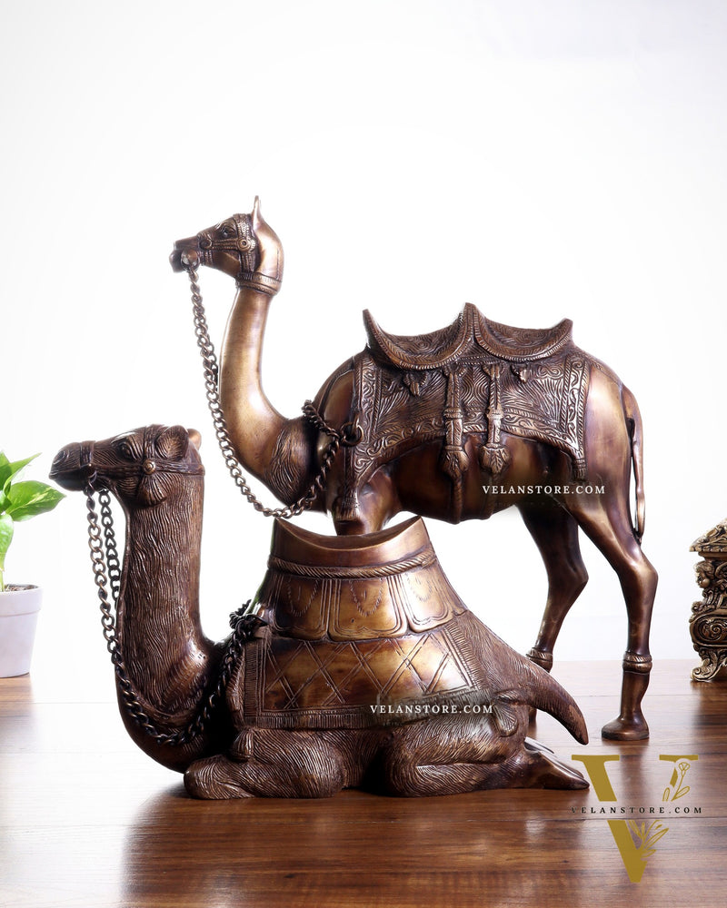 Brass Camel Statue Pair – Standing and Seated (Vastu Approved) 17"