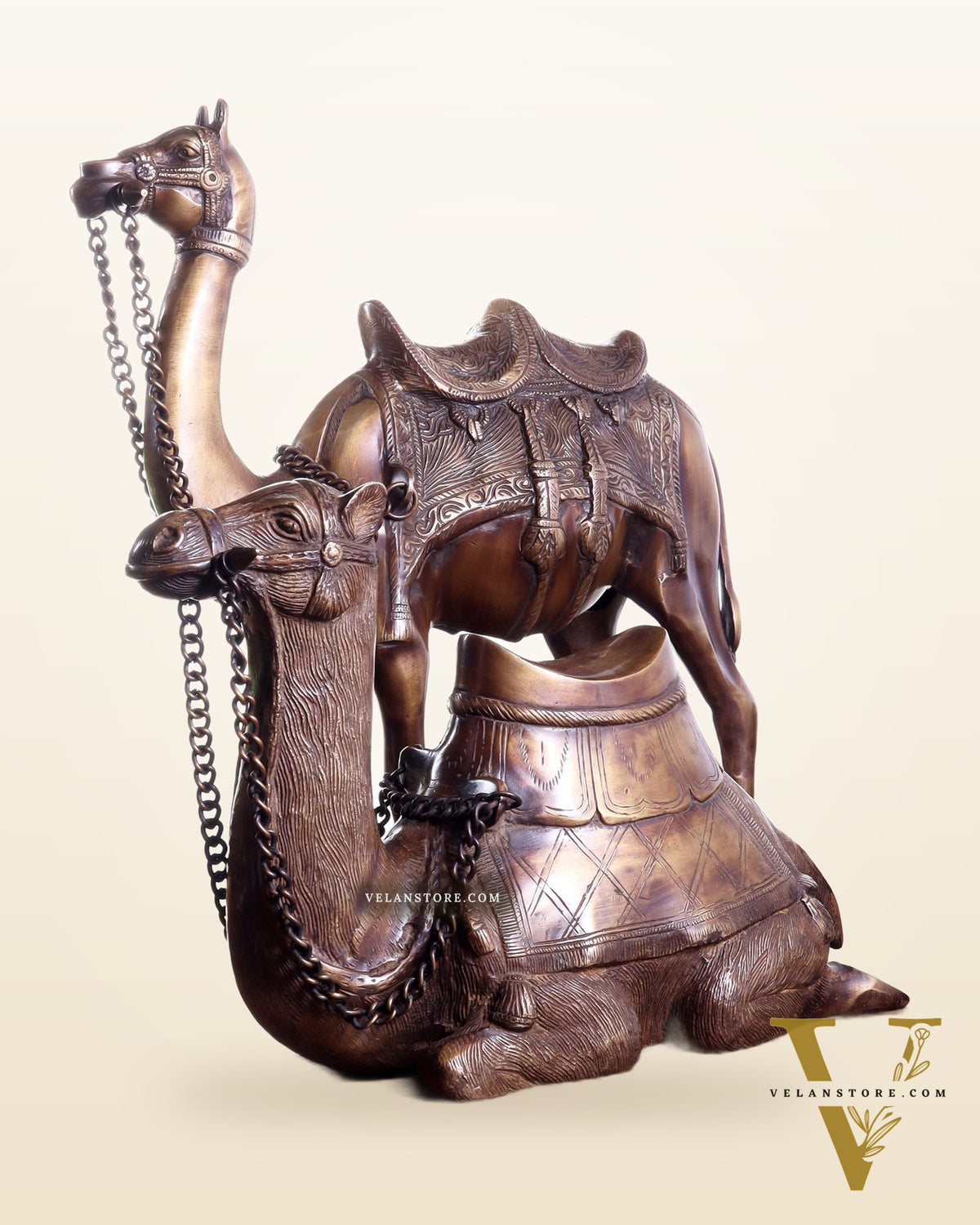 Brass Camel Statue Pair – Standing and Seated (Vastu Approved) 17"