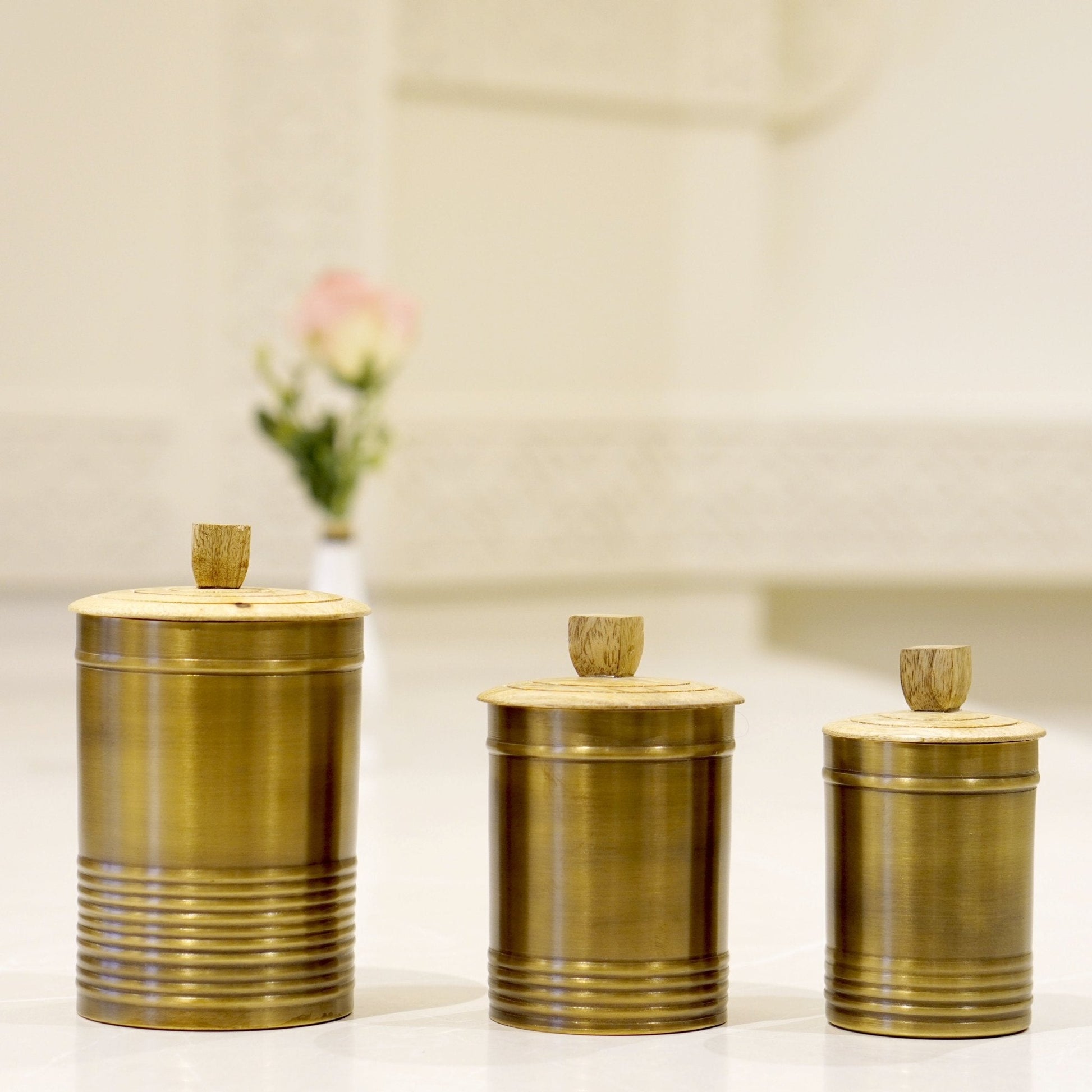 Brass Container/Dabba Set with wooden lid