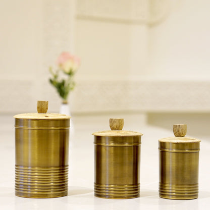 Brass Container/Dabba Set with wooden lid