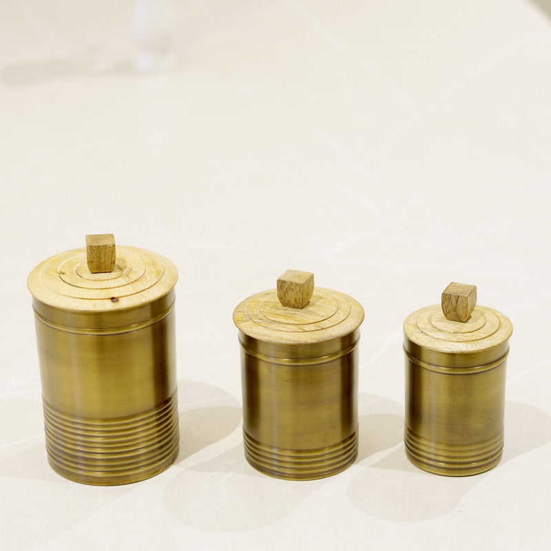 Brass Container/Dabba Set with wooden lid