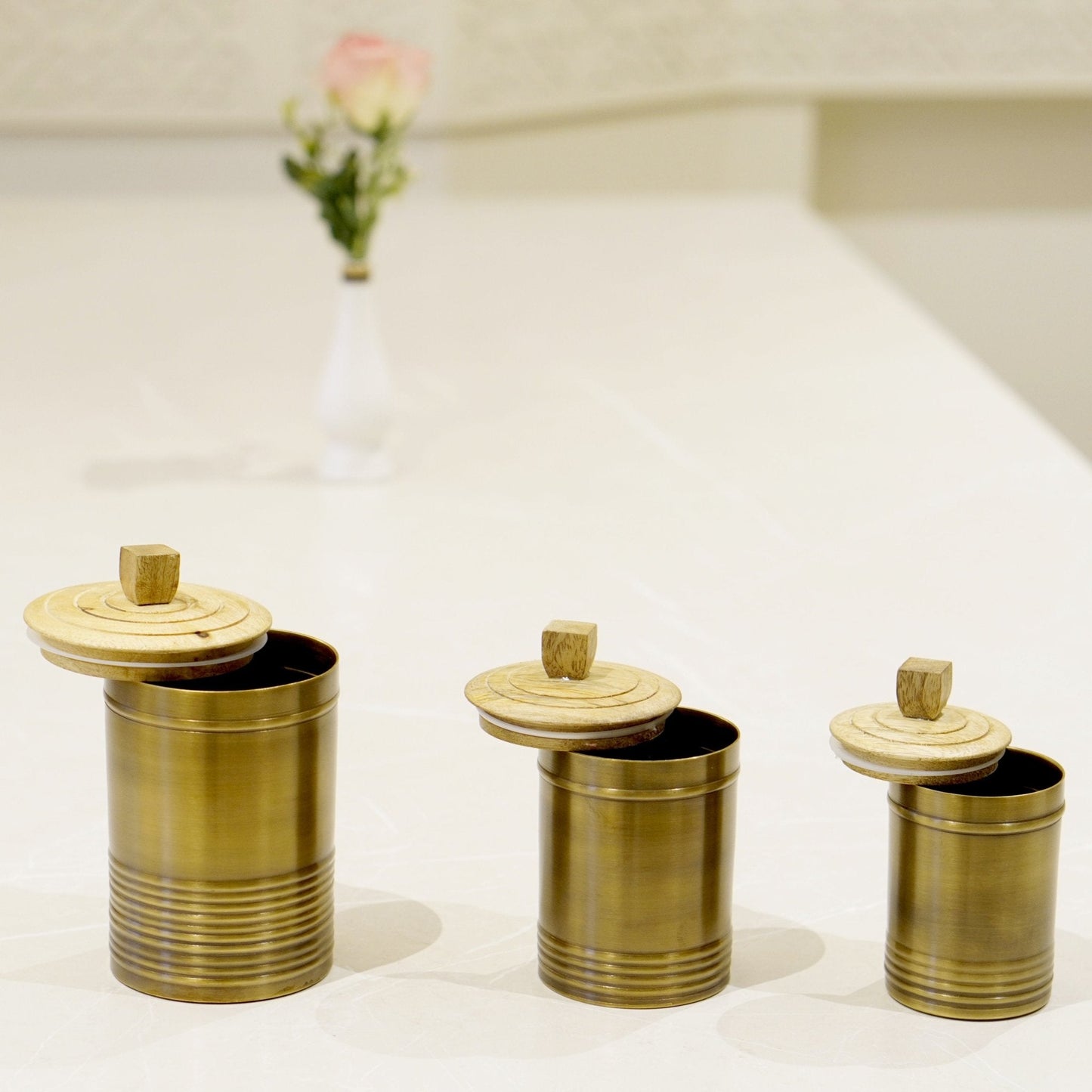 Brass Container/Dabba Set with wooden lid