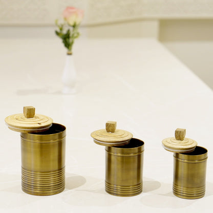Brass Container/Dabba Set with wooden lid