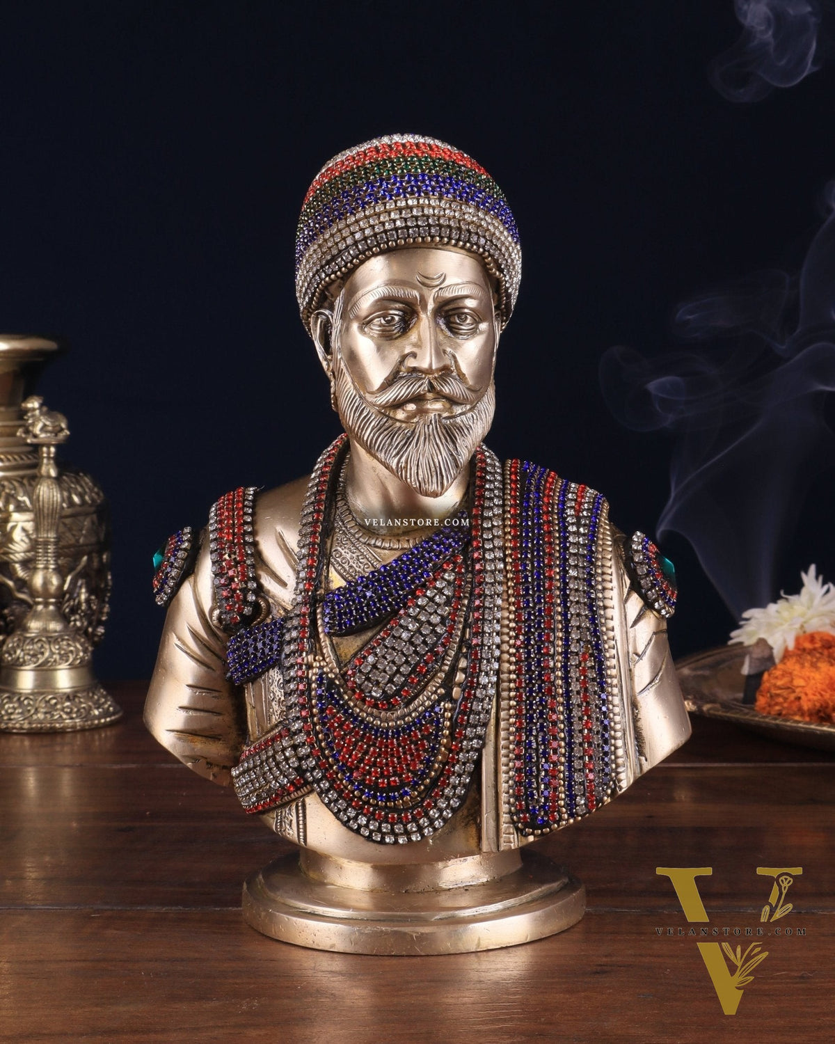 Brass Chatrapati Shivaji Maharaj Bust 8" with unique meenakari