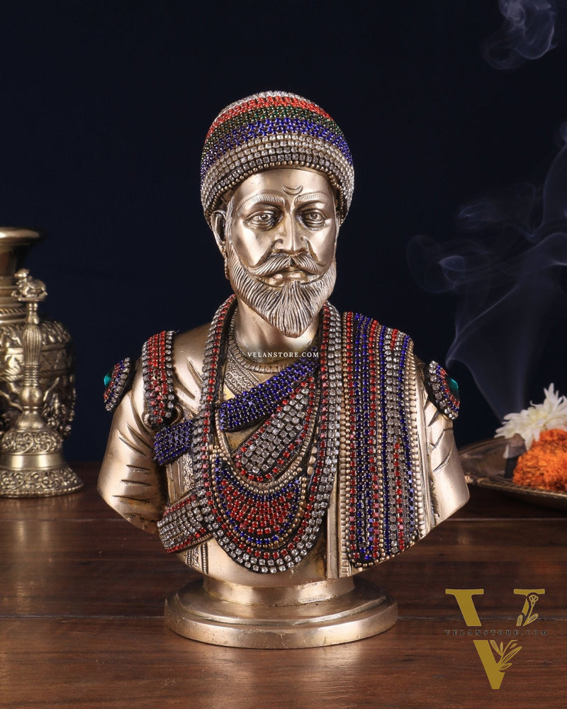 Brass Chatrapati Shivaji Maharaj Bust 8" with unique meenakari