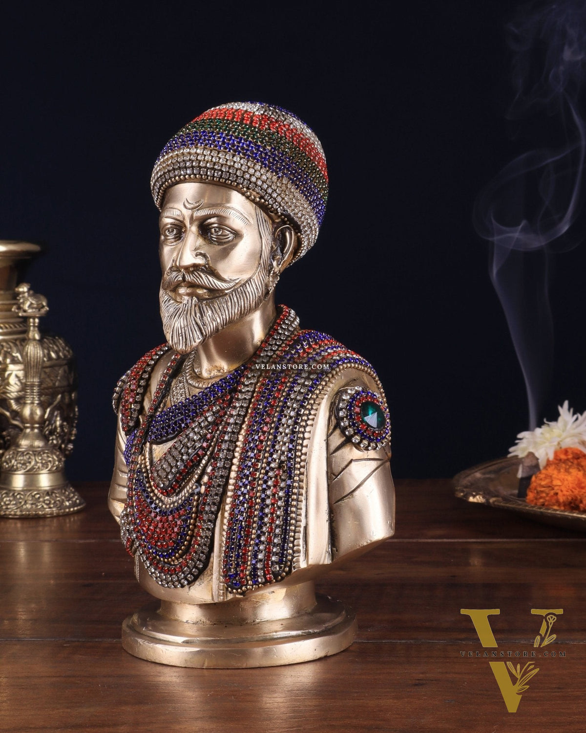 Brass Chatrapati Shivaji Maharaj Bust 8" with unique meenakari