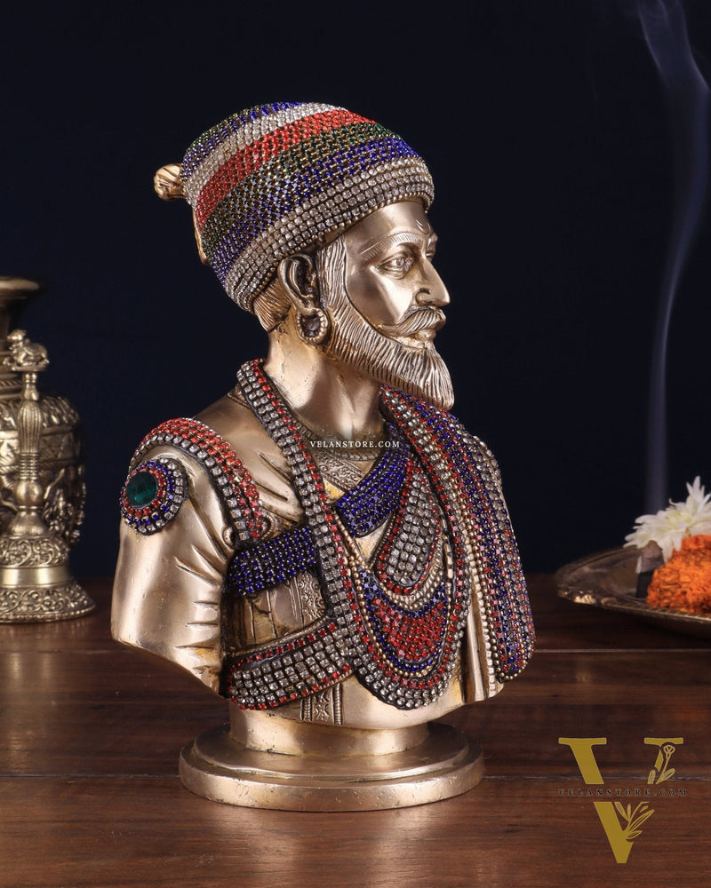 Brass Chatrapati Shivaji Maharaj Bust 8" with unique meenakari