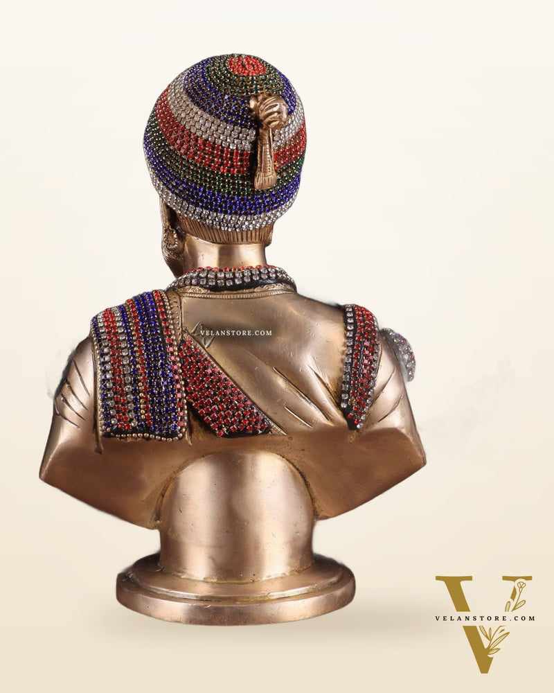 Brass Chatrapati Shivaji Maharaj Bust 8" with unique meenakari