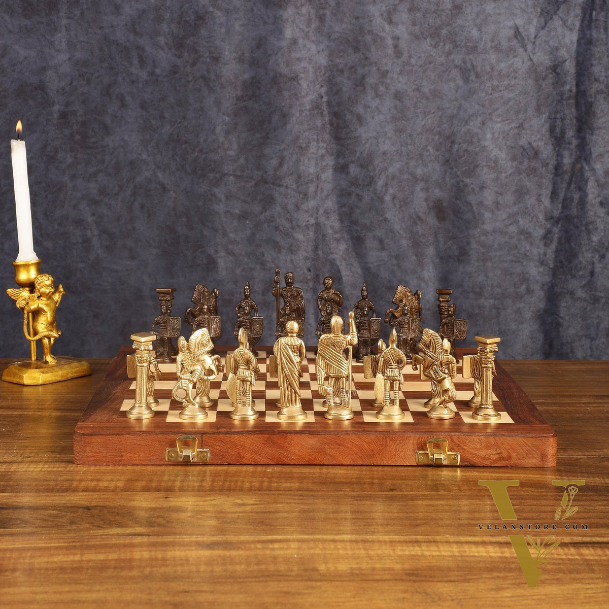 Brass Chess with wooden board