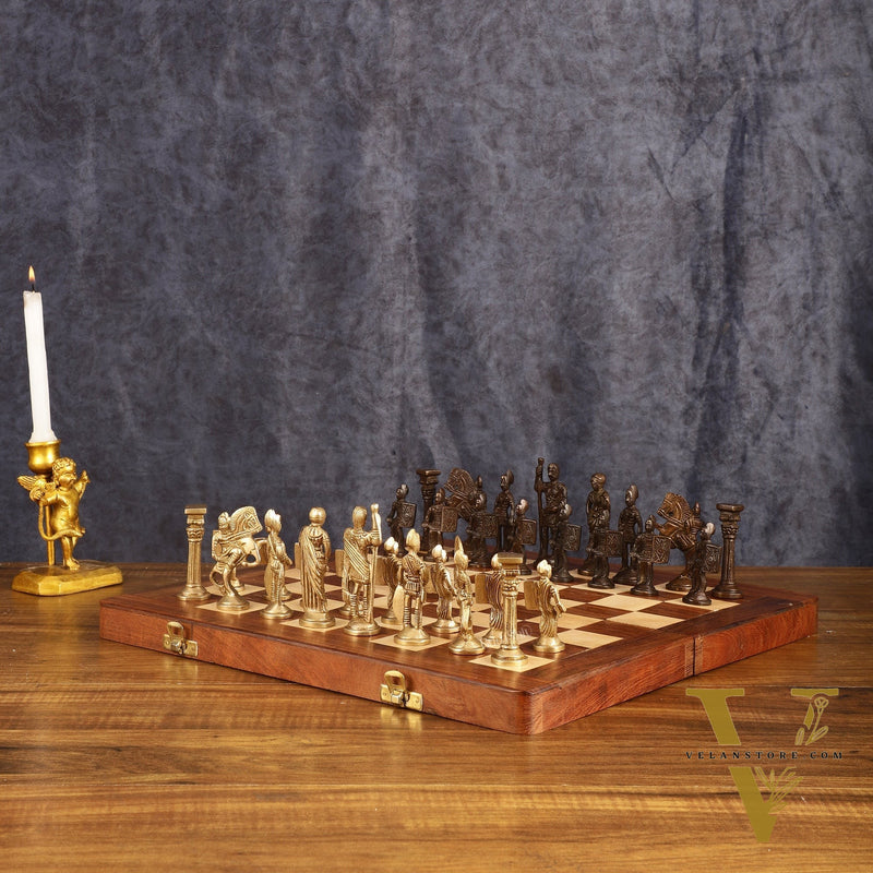 Brass Chess with wooden board